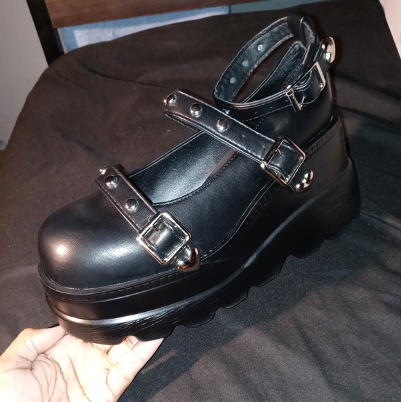 New Women Heart & Buckle Decor Wedge Mary Jane Shoes Black Size US8 (CN40) Shein - Picture 2 of 5